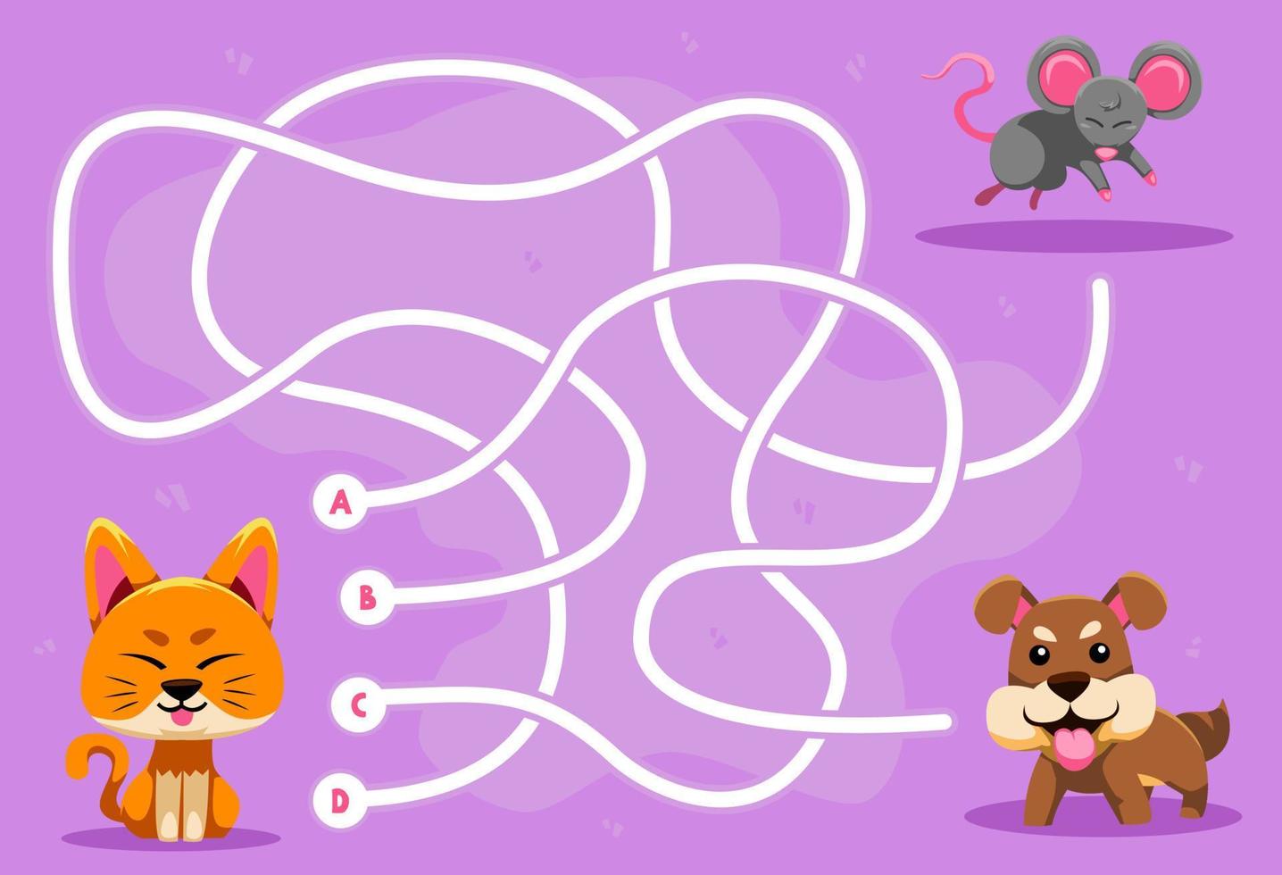 jogo de quebra-cabeça de labirinto para crianças com planilha imprimível de gato  gato cachorro rato de desenho animado fofo 10066967 Vetor no Vecteezy